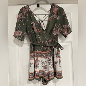 Blue Rain Green Ruffled Wrap Romper